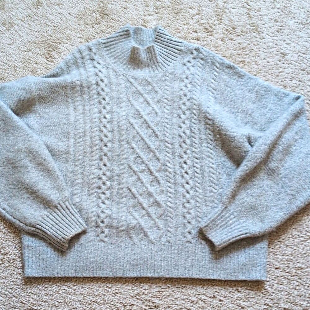 Gap Sweater Medium Gray Cable Knit Mock Neck Chunky Pullover M